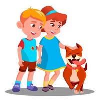 menino e menina passeiam com o cachorro, vetor de estimação. ilustração isolada