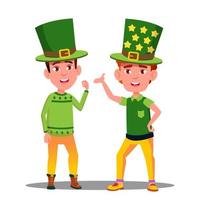 meninos de terno verde no dia de são patrício na irlanda vetor. ilustração isolada vetor