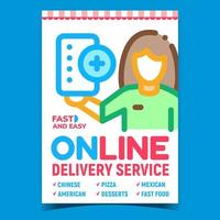 vetor de cartaz de publicidade de serviço de entrega online