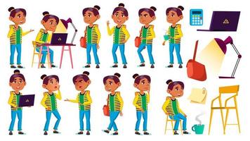 as poses árabes e muçulmanas da criança da menina definem o vetor. criança do ensino médio. Adolescência. beleza, estilo de vida, amigável. para web, pôster, design de livreto. ilustração isolada dos desenhos animados vetor