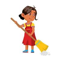 menina varrendo o chão da casa com vetor de vassoura