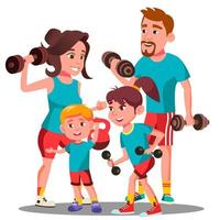 família esportiva, pais e filhos praticando esportes ao ar livre vetor. ilustração isolada vetor