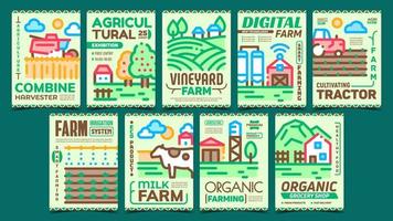 vetor de conjunto de cartazes de publicidade de paisagem agrícola