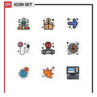 conjunto de 9 sinais de símbolos de ícones de interface do usuário modernos para ferramentas manômetro seta romance plug elementos de design de vetores editáveis