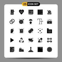 25 símbolos universais de glifos sólidos de processamento de webcam de casamento, elementos de design de vetores editáveis por computador