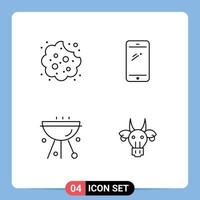 4 ícones criativos, sinais e símbolos modernos de comida de churrasco para bebês, café móvel, elementos de design vetorial editáveis vetor