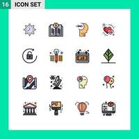 pacote de interface do usuário de 16 linhas básicas preenchidas com cores planas de cabeça de valor de livro de coração de fevereiro brian elementos de design de vetores criativos editáveis