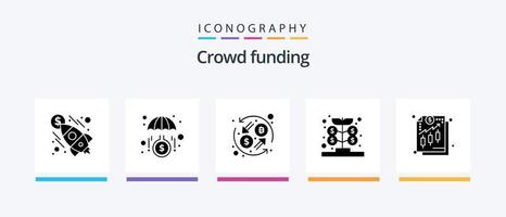 pacote de ícones de glyph 5 de crowdfunding, incluindo finanças. dinheiro. moeda. investimento. fundo. design de ícones criativos vetor