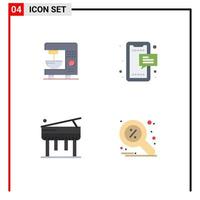 4 pacote de ícones planos de interface de usuário de sinais e símbolos modernos de mensagens de máquina de educação de café elementos de design de vetores editáveis de piano