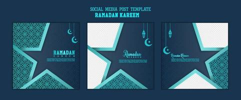 conjunto de modelo de postagem de mídia social em fundo quadrado com design de ornamento simples para ramadan kareem. bom modelo para design de celebração islâmica. vetor