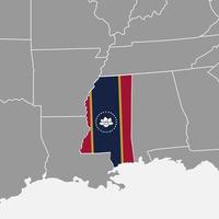 mapa do estado de mississipi com bandeira. ilustração vetorial. vetor