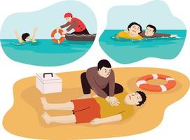 ilustração vetorial como salvar pessoas que estão se afogando vetor