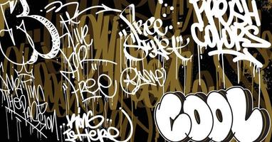fundo abstrato da arte do graffiti com rabisco vomitar e marcar o estilo desenhado à mão. tema urbano de grafite de arte de rua para estampas, padrões, banners e têxteis em formato vetorial. vetor