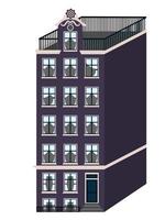 ilustração da fachada de uma casa e um terraço na cidade com janelas e cortinas vetor