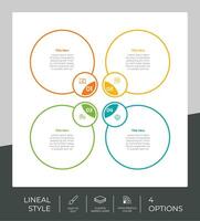 4 opções de design de vetor infográfico de linha com objeto de círculo para marketing. infográfico de opção pode ser usado para apresentação e negócios.