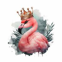 linda princesa flamingo rosa aquarela vetor