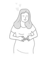 uma garota grávida abraça seu estômago. uma mulher está esperando um bebê. gráficos de arte de linha vetorial. vetor
