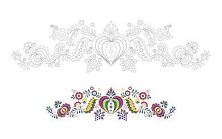 ornamento folclórico tradicional. padrão checo bordado floral. páginas para colorir com um modelo de cor. símbolo da morávia, eslovaca e húngara. ilustração vetorial vetor