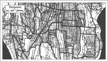 Mapa da cidade de Denpasar Indonésia na cor preto e branco. mapa de contorno. vetor