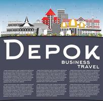 horizonte da cidade depok indonésia com edifícios de cor, céu azul e espaço de cópia. vetor