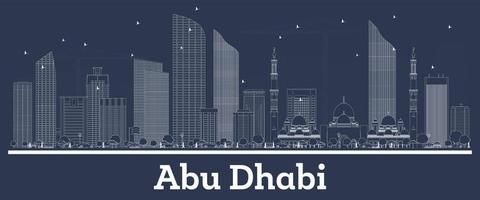 delineie o horizonte da cidade de abu dhabi emirados árabes unidos com edifícios brancos. vetor