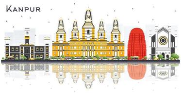 Horizonte da cidade de Kanpur India com edifícios coloridos e reflexões isoladas em branco. vetor