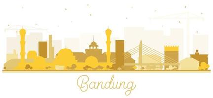 silhueta de horizonte de cidade de bandung indonésia com edifícios dourados isolados em branco. vetor