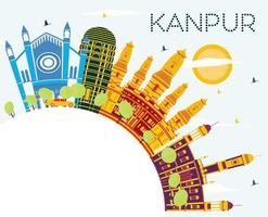 Horizonte da cidade de Kanpur India com edifícios coloridos, céu azul e espaço de cópia. vetor