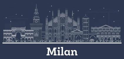 delinear o horizonte da cidade de Milão Itália com edifícios brancos. vetor
