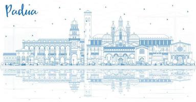 delinear o horizonte da cidade de Pádua Itália com edifícios azuis e reflexões. vetor
