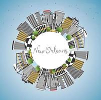 horizonte da cidade de nova orleans louisiana com edifícios cinza, céu azul e espaço de cópia. vetor