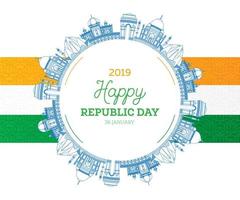 dia da república na Índia. 26 de janeiro e bandeira indiana vetor