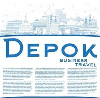 delineie o horizonte da cidade depok indonésia com edifícios azuis e espaço para cópia. vetor
