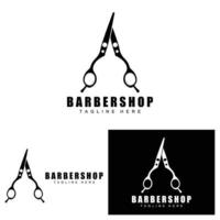 design de logotipo de tesoura, vetor de barbeador de barbearia, ilustração de marca de tesoura de barbearia