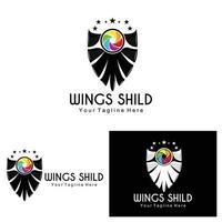 design de logotipo de asas, vetor de asas de escudo, ilustração de penas de pássaro