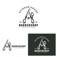 design de logotipo de tesoura, vetor de barbeador de barbearia, ilustração de marca de tesoura de barbearia