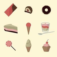 conjunto de ícones em um tema de confeitaria, plano, cor