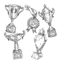 conjunto de copo de troféu esboço desenhado à mão vetor