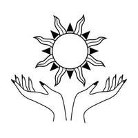 mãos esotéricas levantando o sol vetor
