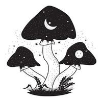 espaço surreal de três cogumelos vetor