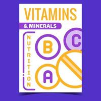 vetor de banner de publicidade de vitaminas e minerais