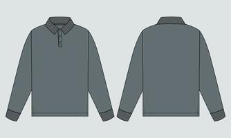 camisa polo de manga comprida técnica de desenho plano plano ilustração modelo vista frontal e traseira. vetor