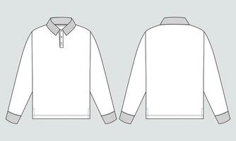 camisa polo de manga comprida técnica de desenho plano plano ilustração modelo vista frontal e traseira. vetor