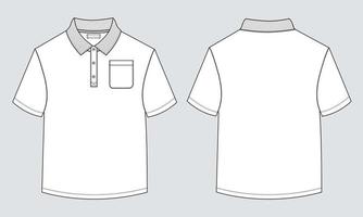 camisa polo de manga curta em geral, desenho técnico de moda, modelo de esboço plano, vista frontal e traseira. ilustração vetorial de design de vestido de vestuário mock up camiseta polo vetor