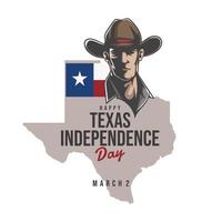 2 de março é o dia da independência do texas. conceito de férias com macho e bandeira vetor