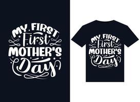 minhas primeiras ilustrações de dia das mães para design de camisetas prontas para impressão vetor