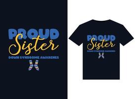 ilustrações de conscientização da síndrome de down da irmã orgulhosa para design de camisetas prontas para impressão vetor