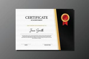 elegante certificado preto e dourado de modelo de conquista com distintivo vermelho vetor