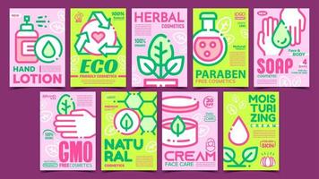 vetor de conjunto de cartazes de publicidade de cosméticos naturais