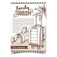 bagagem de turismo familiar no vetor de cartaz de propaganda